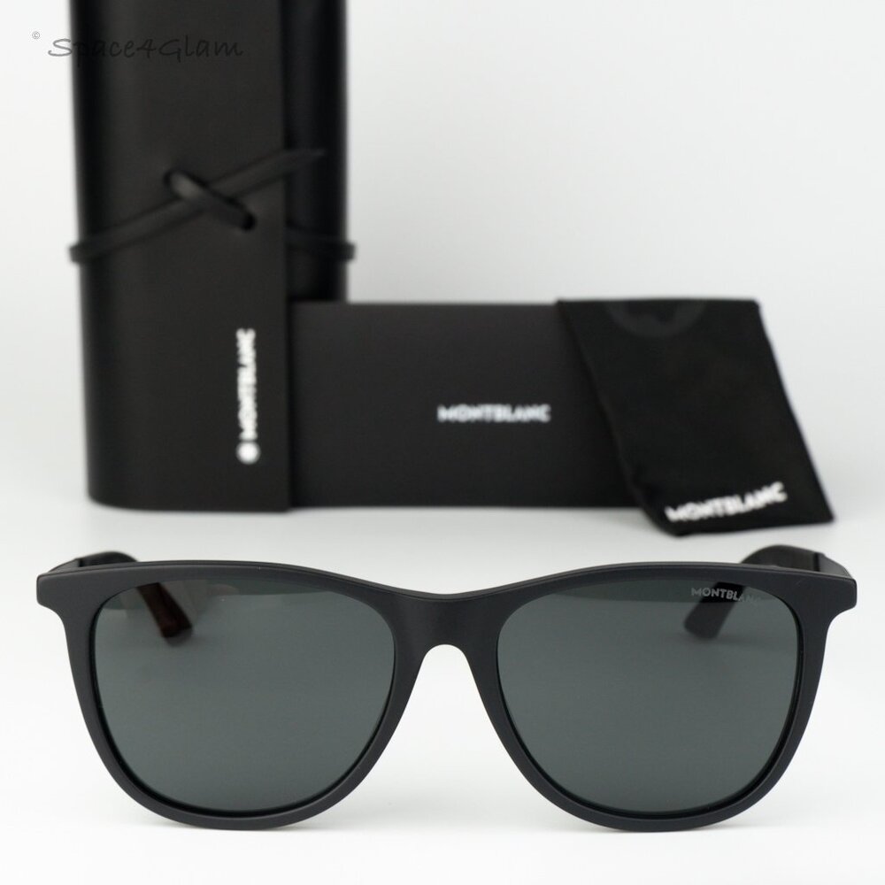 Montblanc Men Sunglasses Matte Black Smoke Square MB0330S 001 NEW AUTHENTIC